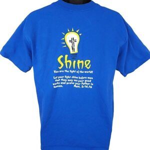 Vintage Christian T Shirt Mens Size Large Blue Let Your Light Shine Bible Verse